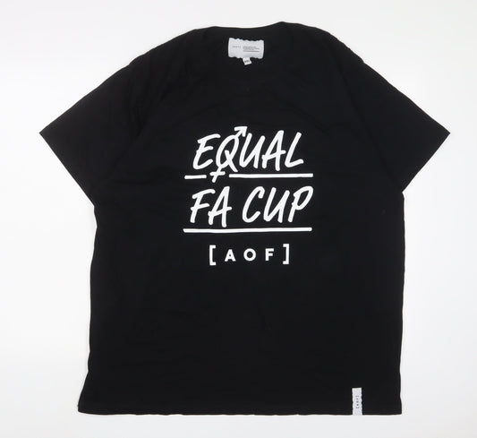 [ AOF ] Mens Black Cotton T-Shirt Size 2XL Crew Neck - Equal FA Cup