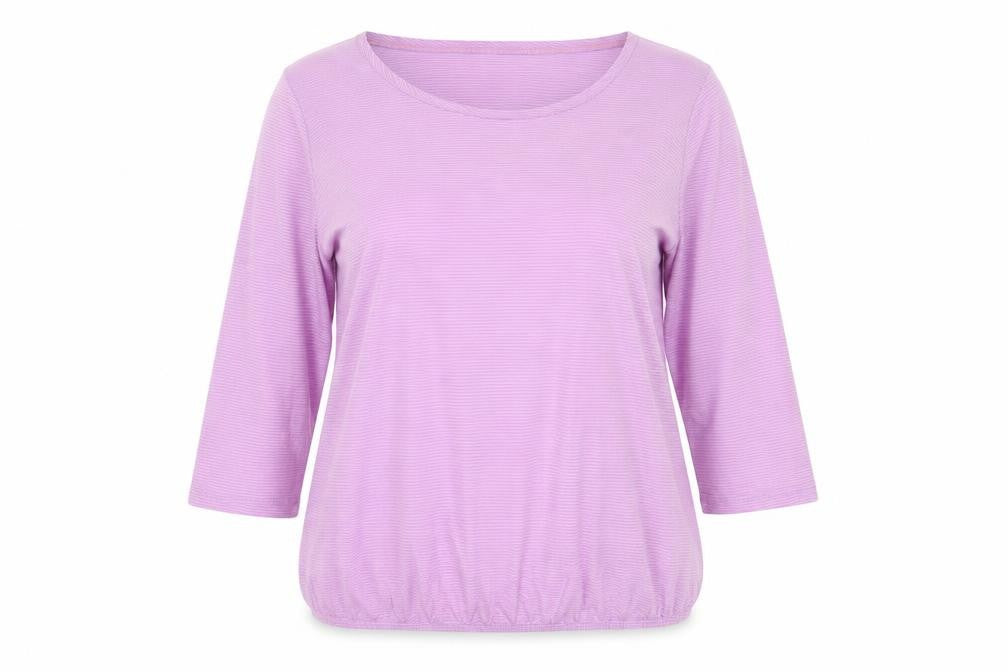 Front view of Cecil women’s purple striped cotton basic t-shirt, size M, crew neck