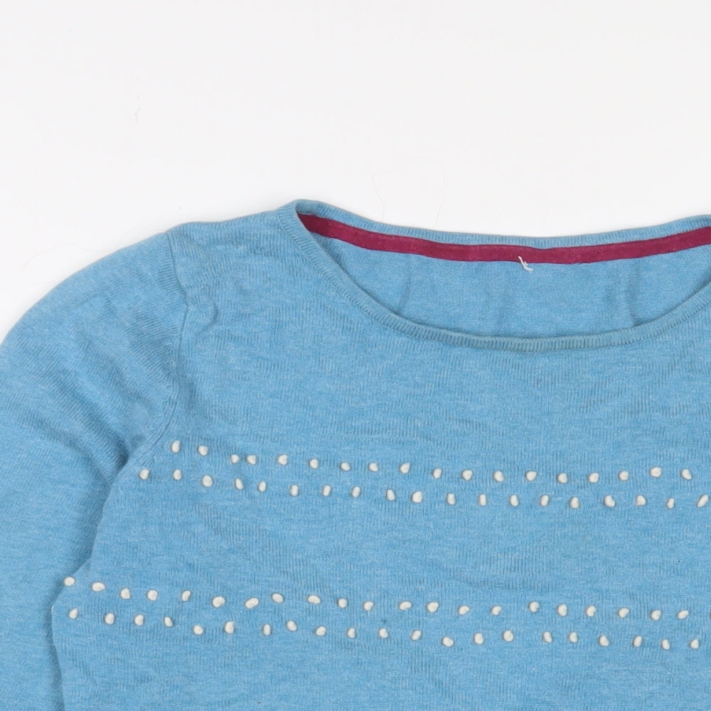 Ness Womens Blue Crew Neck Cotton Pullover Jumper Size S - Embroidered