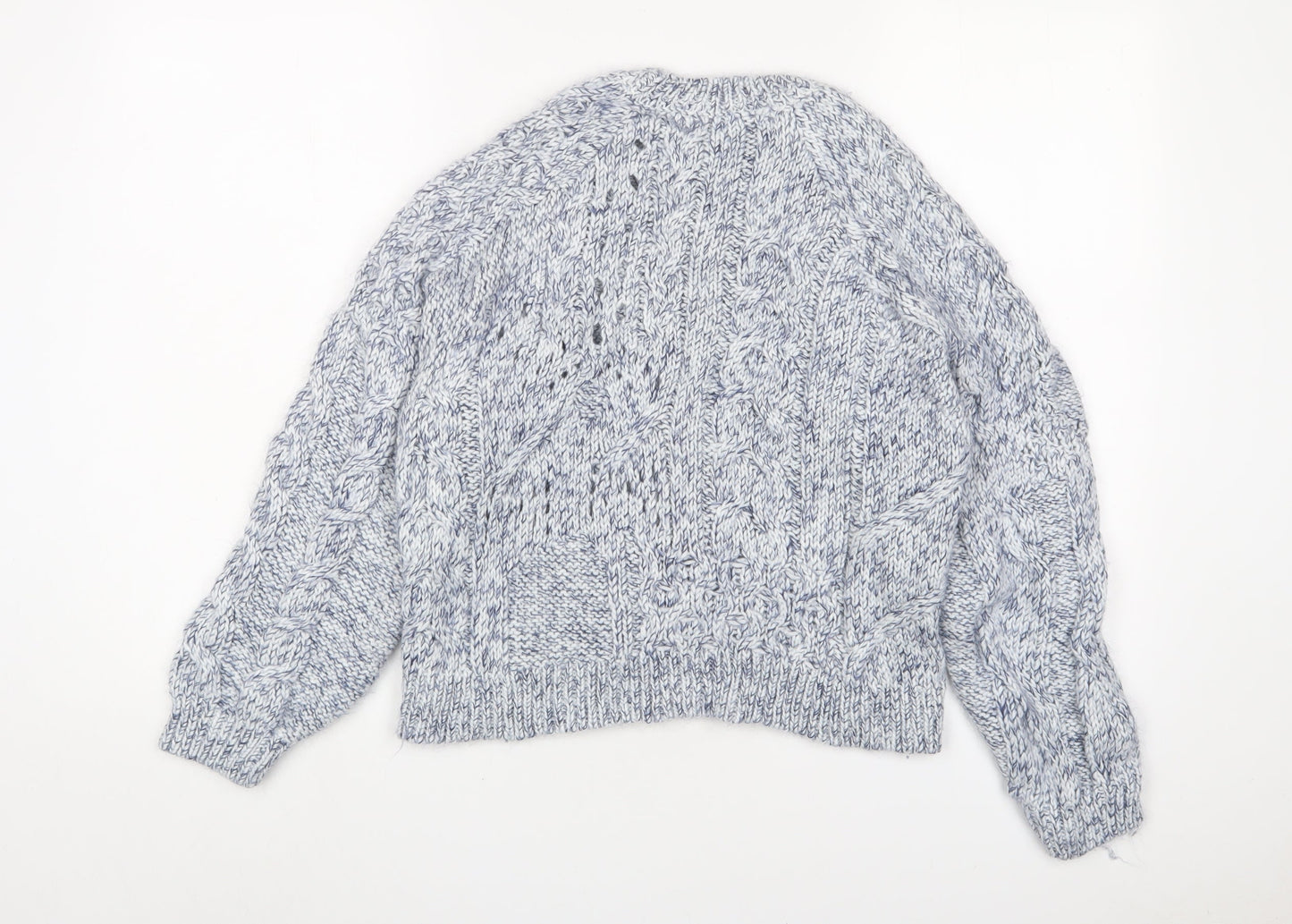 Pepper & Mint Womens Blue Crew Neck Cotton Pullover Jumper Size M - Tassled