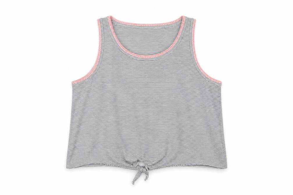 Front view of Next girls’ black striped cotton basic t-shirt, size 16, years scoop neck pullover - tie front