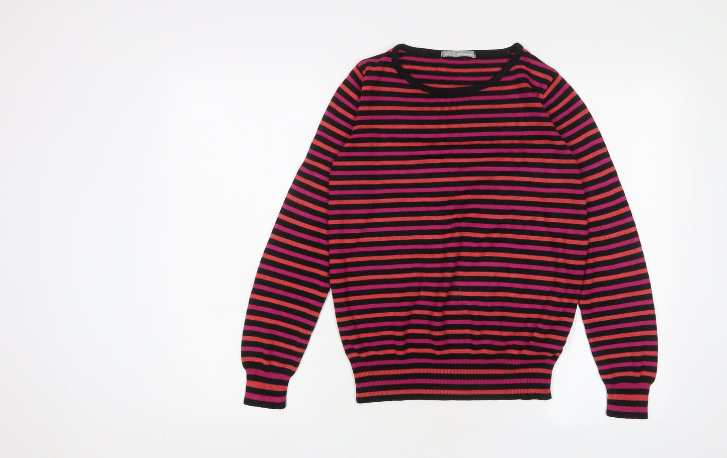 Marks and Spencer Womens Pink Crew Neck Striped Acrylic Pullover Jumper Size 10