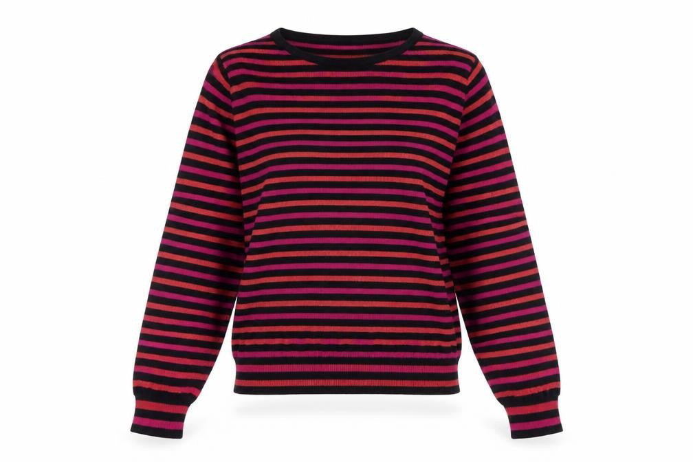 Marks and Spencer Womens Pink Crew Neck Striped Acrylic Pullover Jumper Size 10