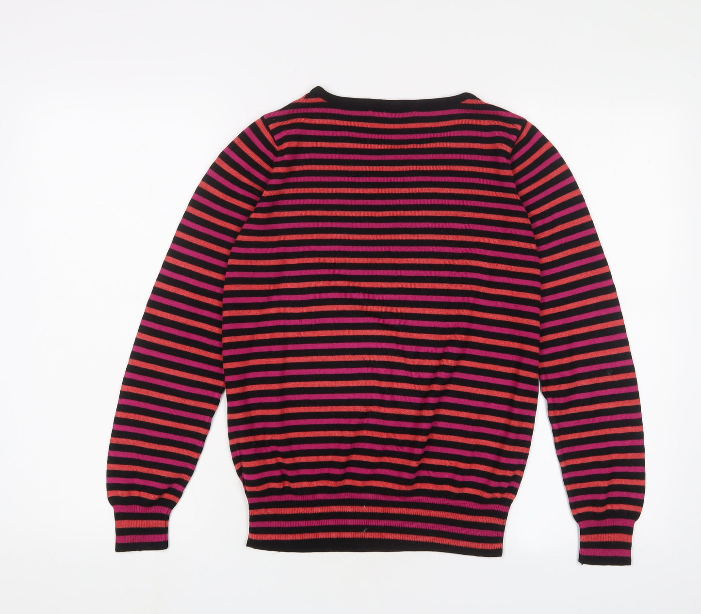 Marks and Spencer Womens Pink Crew Neck Striped Acrylic Pullover Jumper Size 10