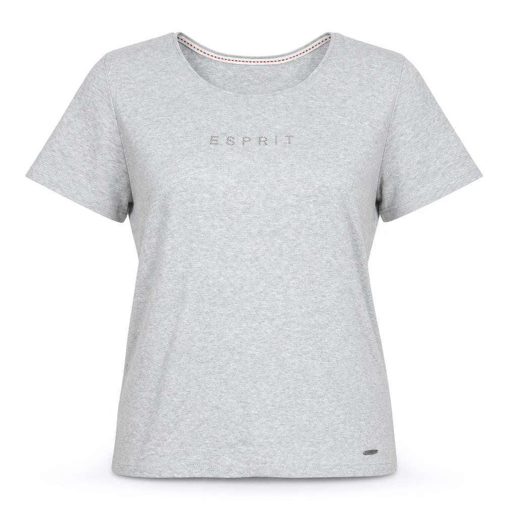 ESPRIT Womens Grey Cotton Basic T-Shirt Size M Crew Neck - Beaded Logo