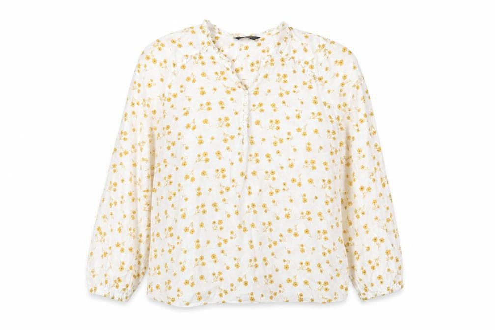 Marks and Spencer Womens White Floral Viscose Basic Blouse Size 16 V-Neck - Frill