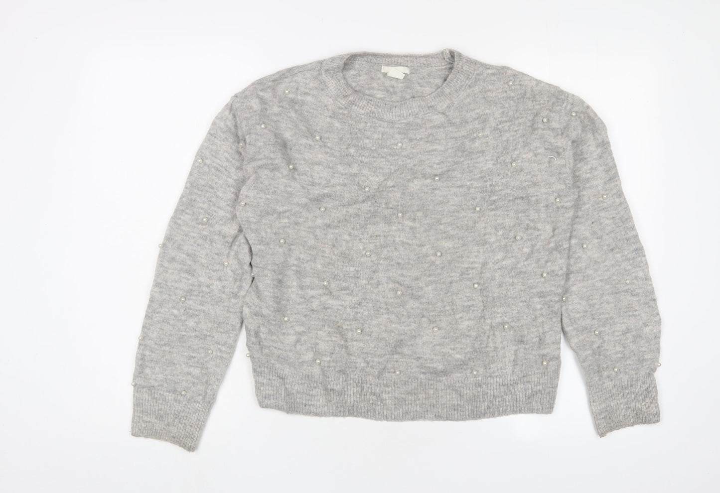 H&M Womens Grey Crew Neck Polyester Pullover Jumper Size XS - Beaded