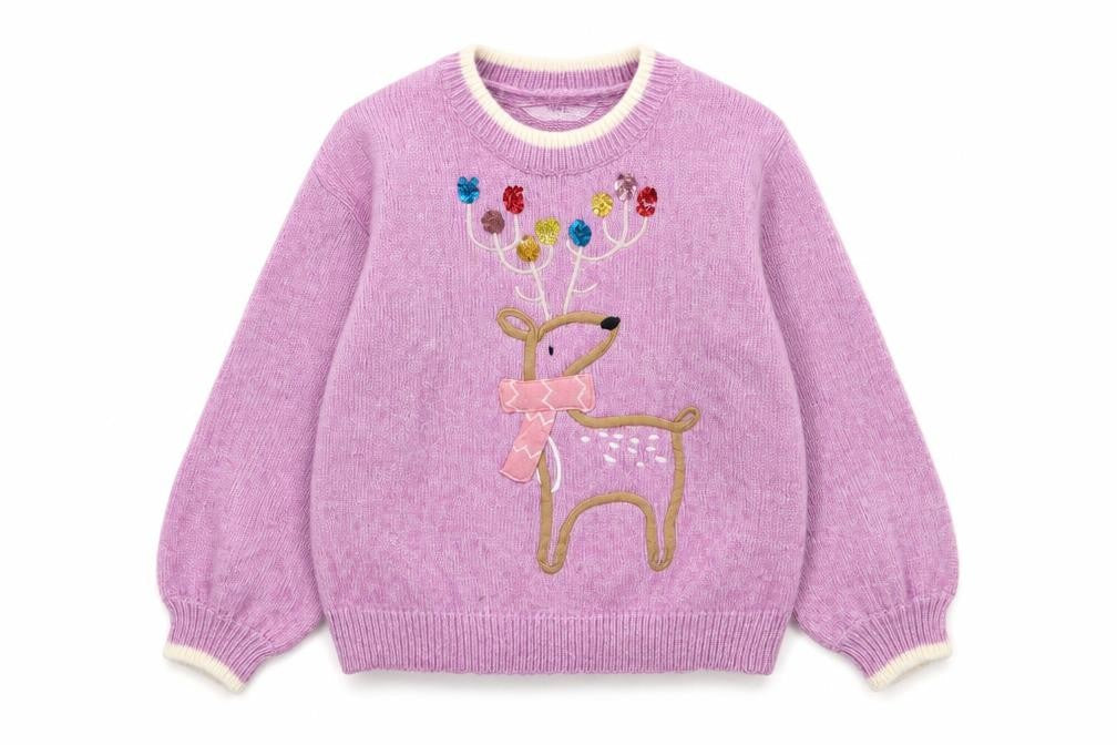 Marks and Spencer Girls Purple Crew Neck Polyester Pullover Jumper Size 5-6 Years Pullover - Christmas