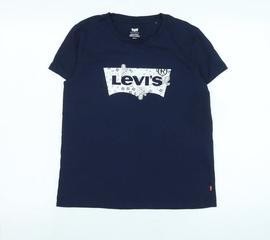 Levis Mens Blue Cotton Blend T-Shirt Size S Crew Neck - Logo - LEVI'S