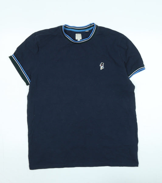 Jack Wills Mens Blue Cotton T-Shirt Size L Crew Neck - Logo