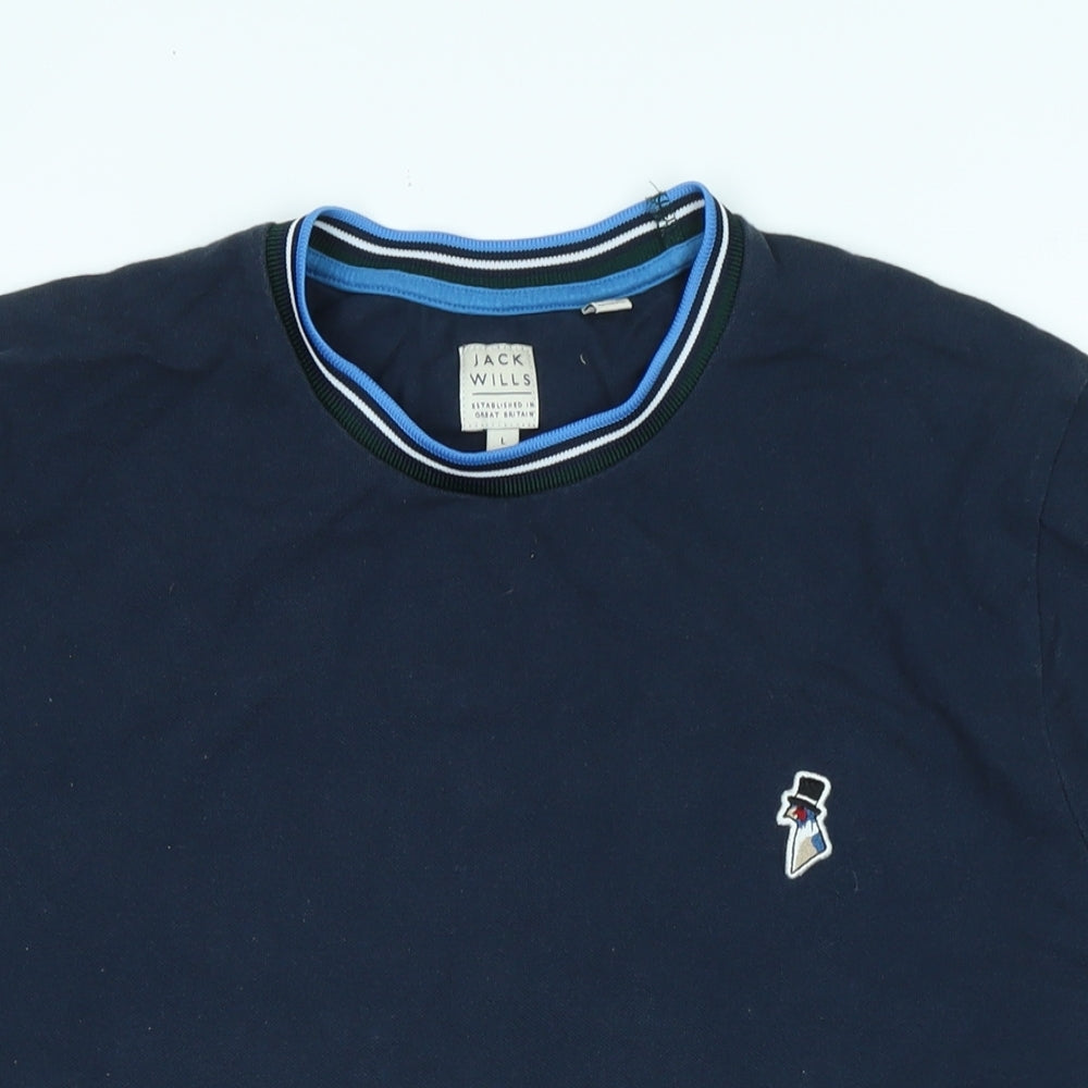 Jack Wills Mens Blue Cotton T-Shirt Size L Crew Neck - Logo