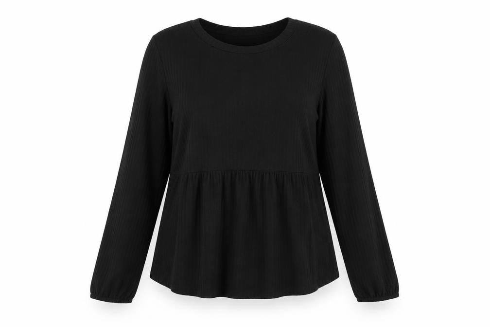 New Look Womens Black Cotton Tunic T-Shirt Size 12 Crew Neck