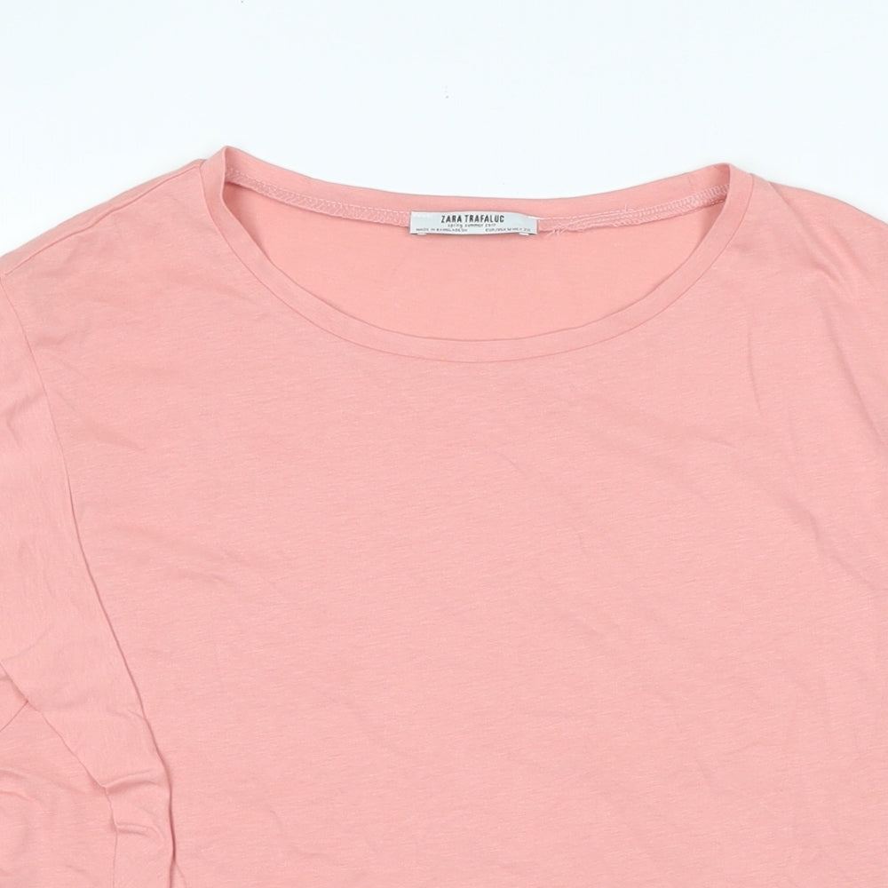 Zara Womens Pink Cotton Basic T-Shirt Size M Scoop Neck