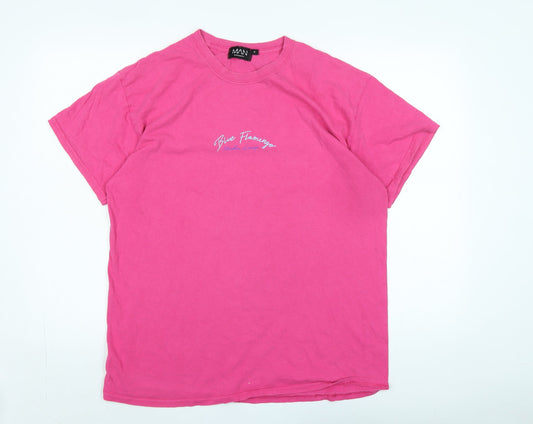 boohoo man Mens Pink Cotton T-Shirt Size S Crew Neck