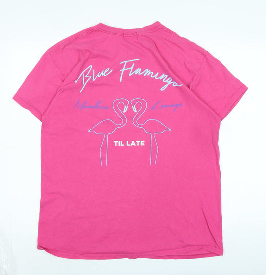 boohoo man Mens Pink Cotton T-Shirt Size S Crew Neck