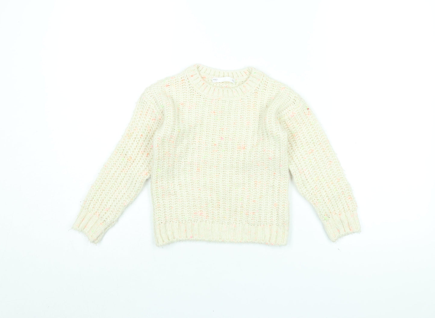Marks and Spencer Girls Ivory Round Neck Polyester Pullover Jumper Size 5-6 Years Pullover
