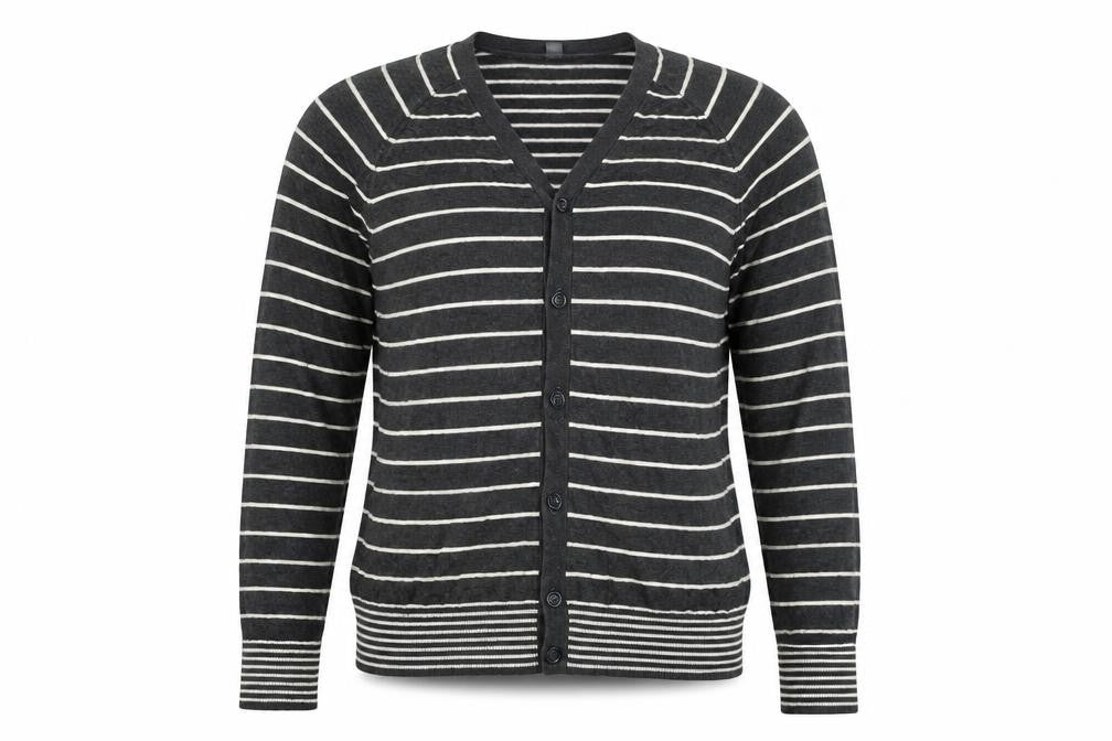 Gap Womens Black V-Neck Striped Cotton Cardigan Jumper Size L