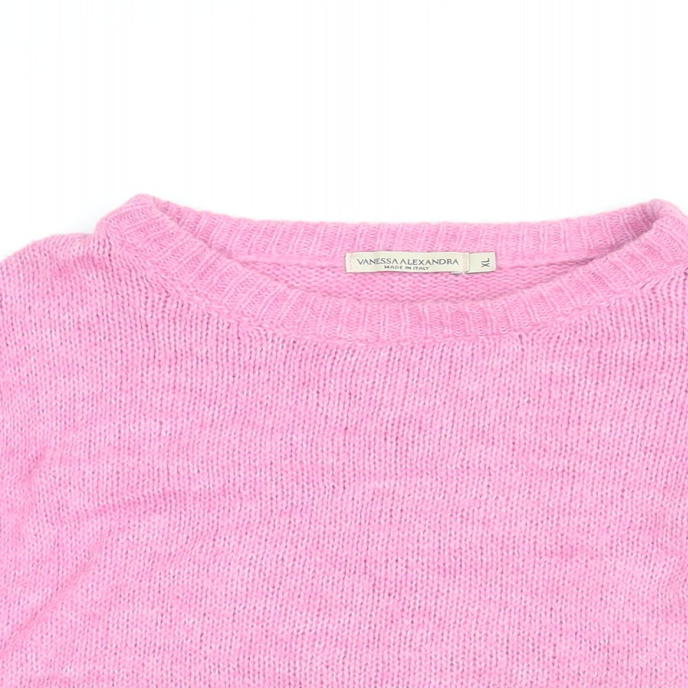 Vanessa Alexandra Womens Pink Round Neck Wool Pullover Jumper Size XL