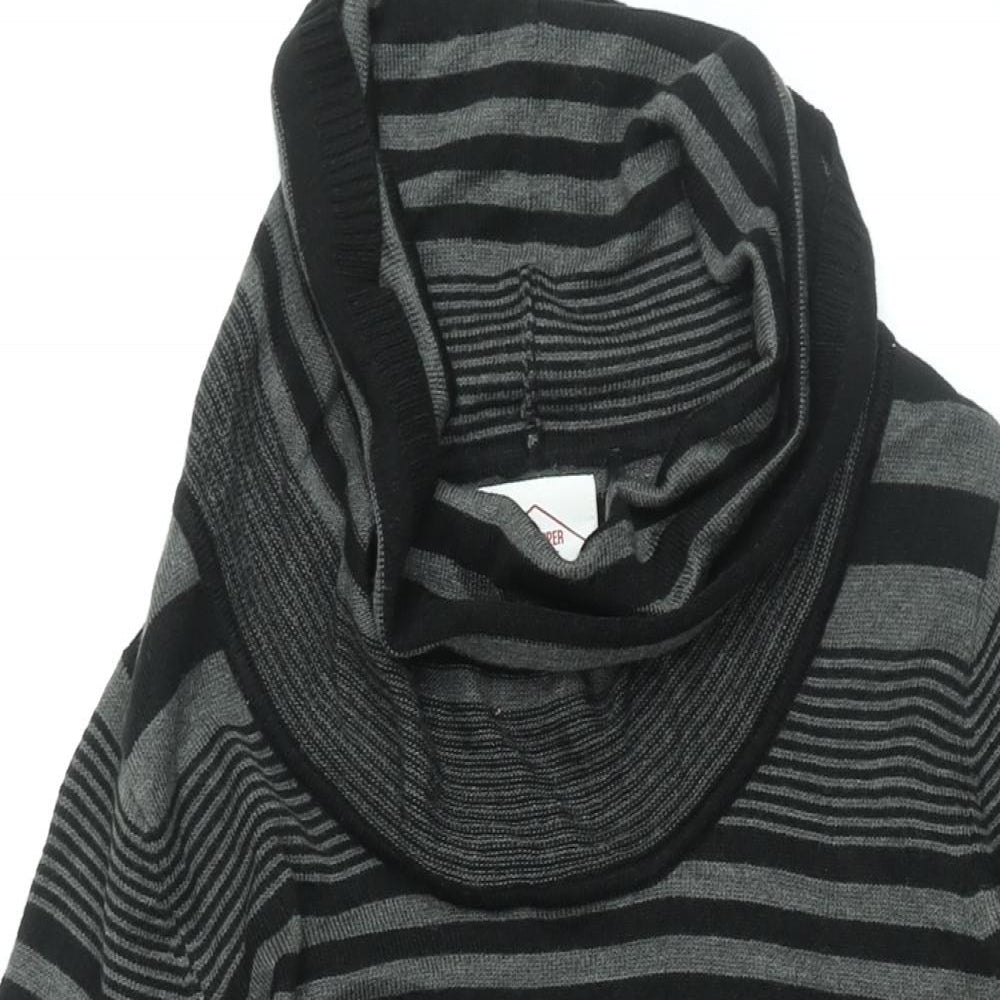 Lee Cooper Womens Black Striped Acrylic Shift Size 10 Roll Neck Pullover