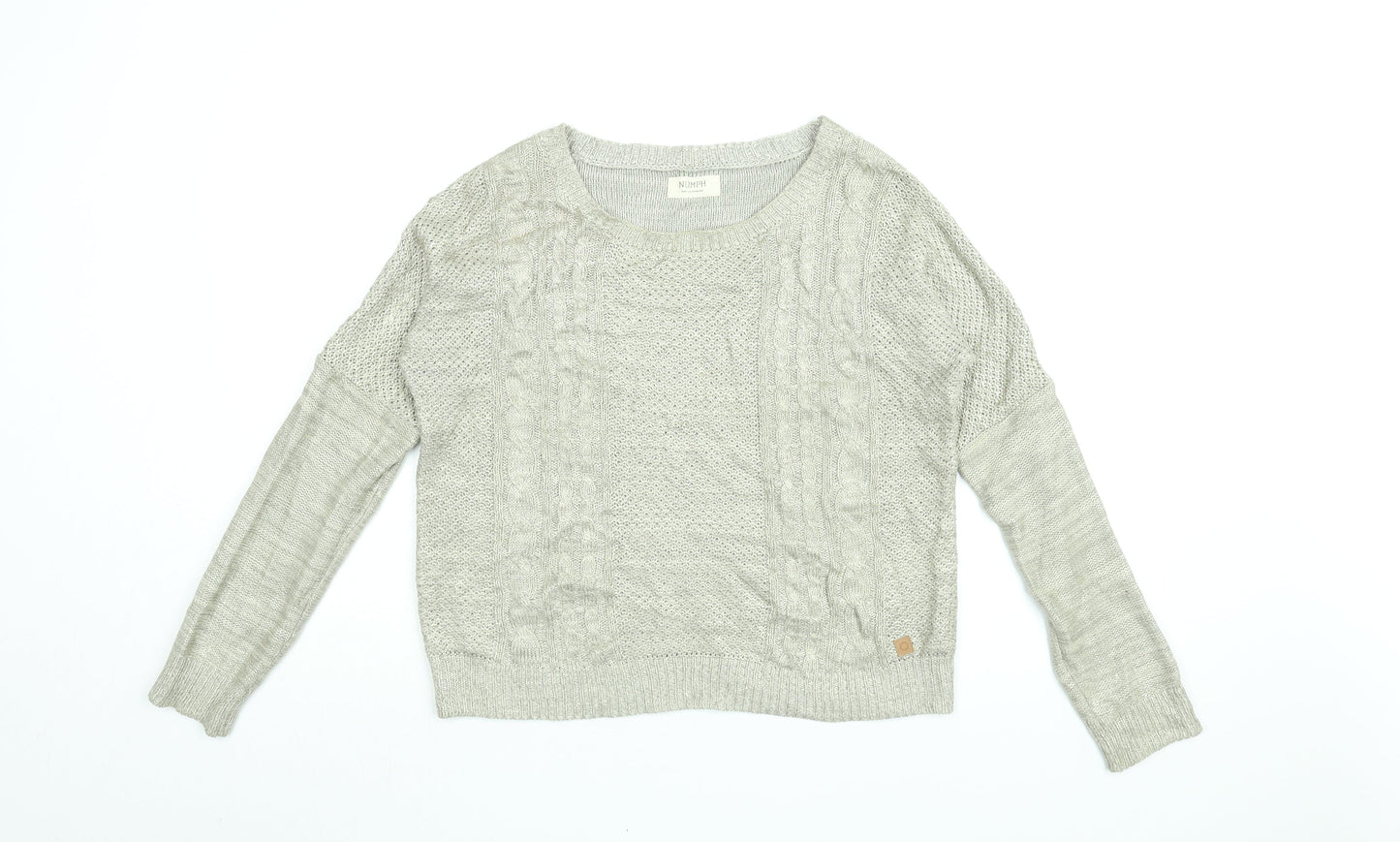 NUMPH Womens Gold Round Neck Acrylic Pullover Jumper Size M