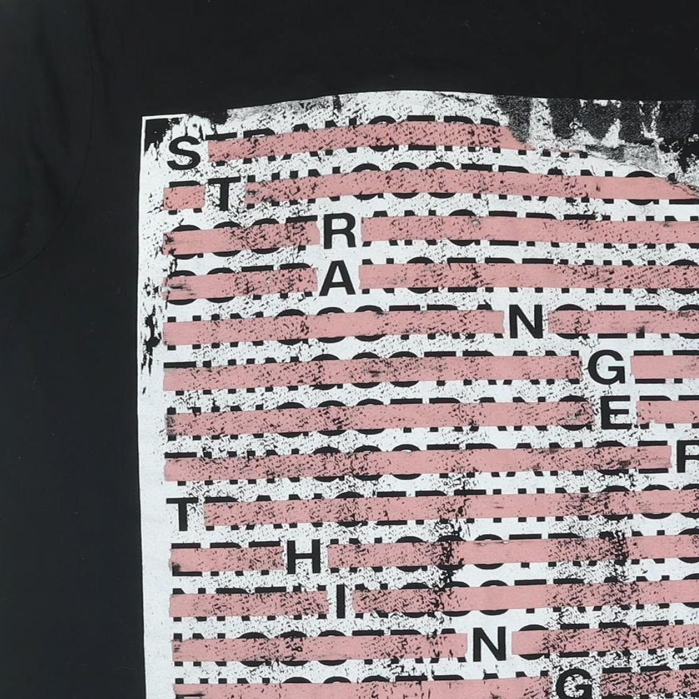Stranger Things Womens Black Viscose Basic T-Shirt Size 12 Round Neck - STRANGER THINGS