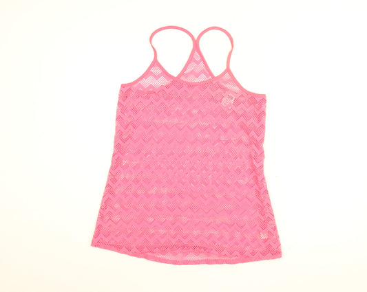 PINK Womens Pink Polyamide Basic T-Shirt Size XS Round Neck