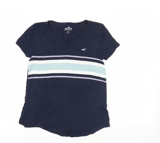 Hollister Blue Stripe XS Women's V-Neck T-Shirt