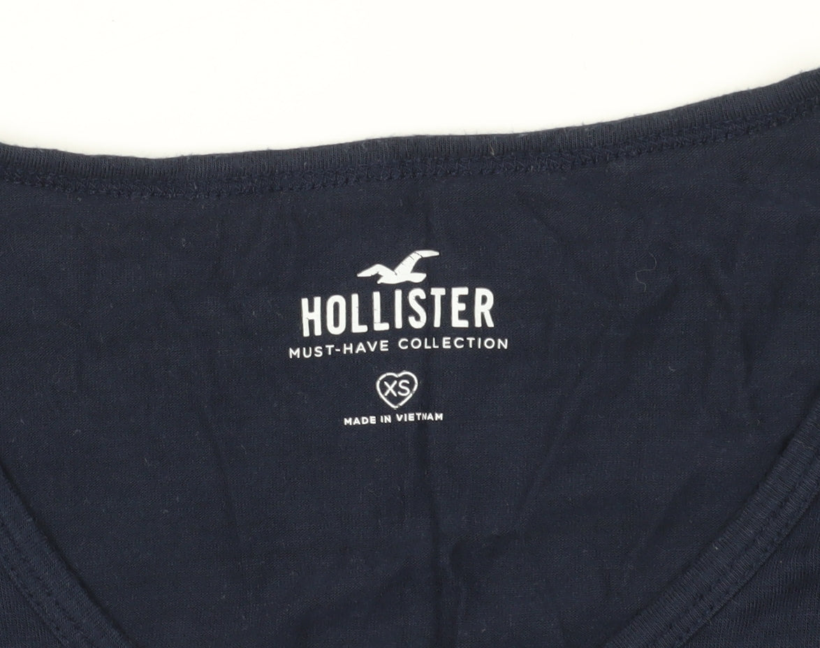 Hollister Blue Stripe XS Women's V-Neck T-Shirt