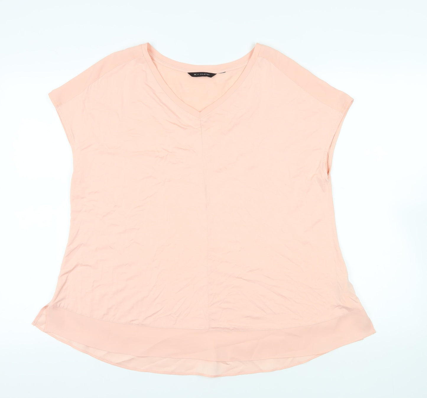 H by Halston Pink V-Neck T-Shirt, Lightweight Stretch