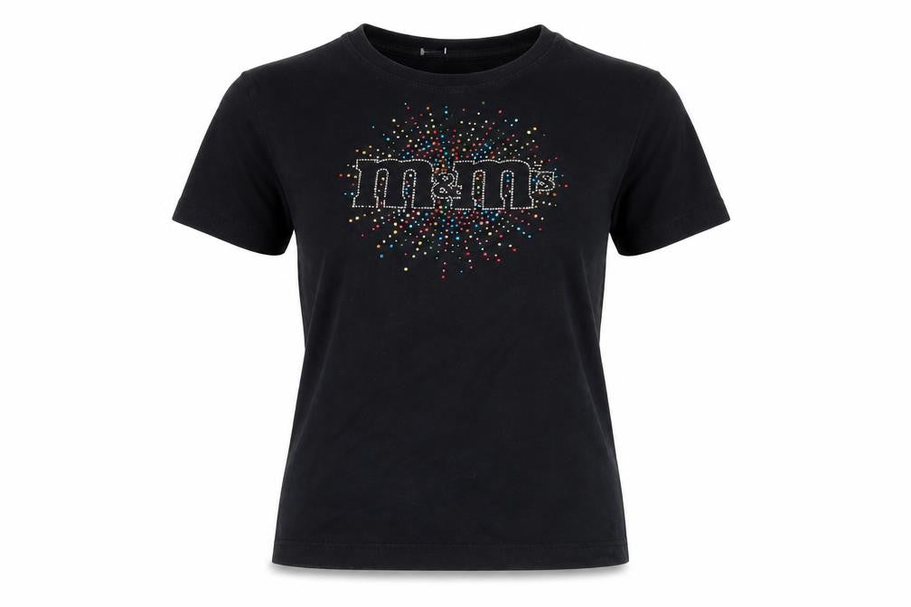 Front view of M&M's Black Beaded T-Shirt S unisex casual