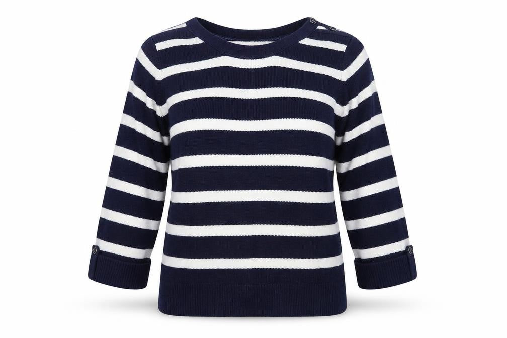 Front view of Isle Blue Striped Acrylic jumper S