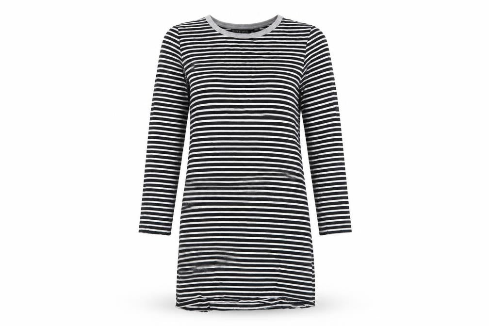 Front view of Brave Soul Striped Black T-Shirt Dress S