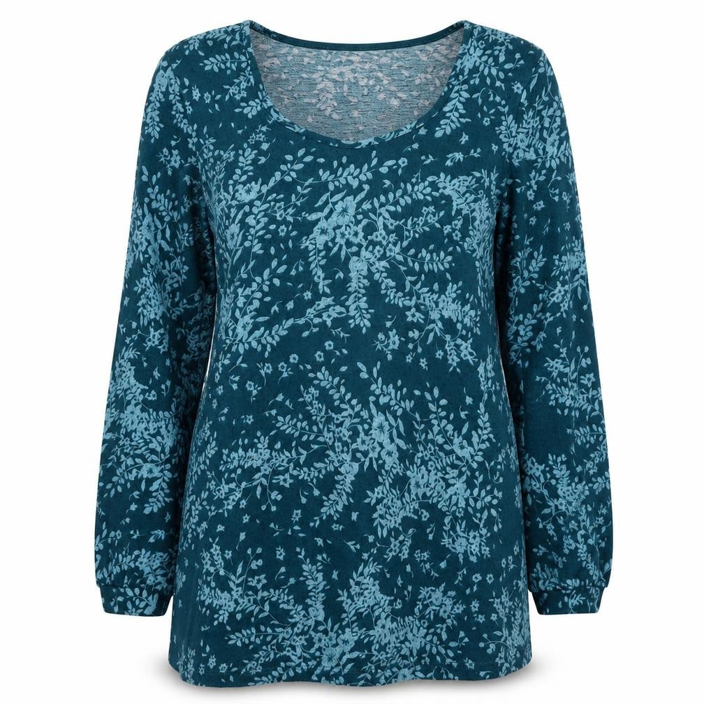 Kim&Co Womens Blue Round Neck Floral Polyester Tunic Jumper Size S