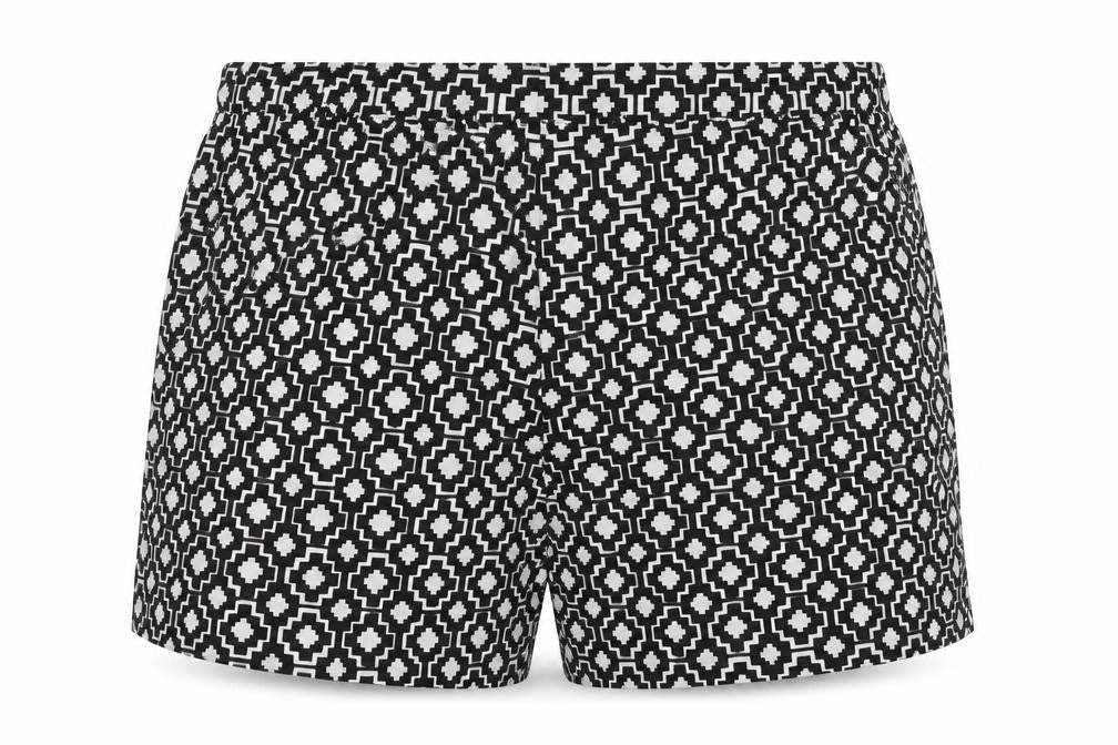 Front view of Autograph women’s black geometric cupro mom shorts, size UK 22, 4-inch leg regular drawstring