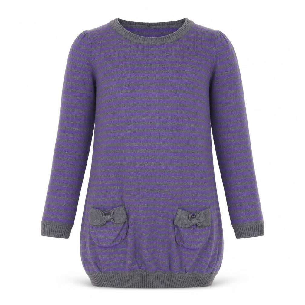 Blue Zoo Girls Purple Round Neck Striped Cotton Tunic Jumper Size 7-8 Years Pullover