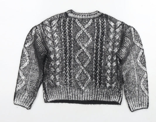 Marks and Spencer Girls Silver Round Neck Acrylic Pullover Jumper Size 6-7 Years Pullover