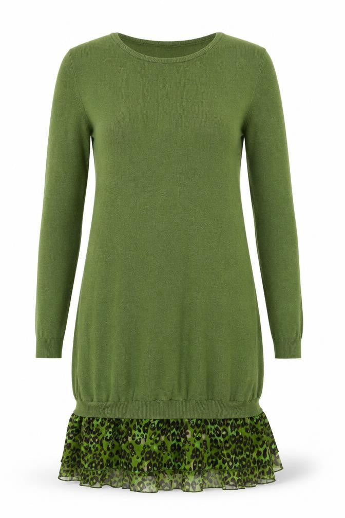 NEXT Womens Green Round Neck Animal Print Cotton Tunic Jumper Size 6 - Leopard Print