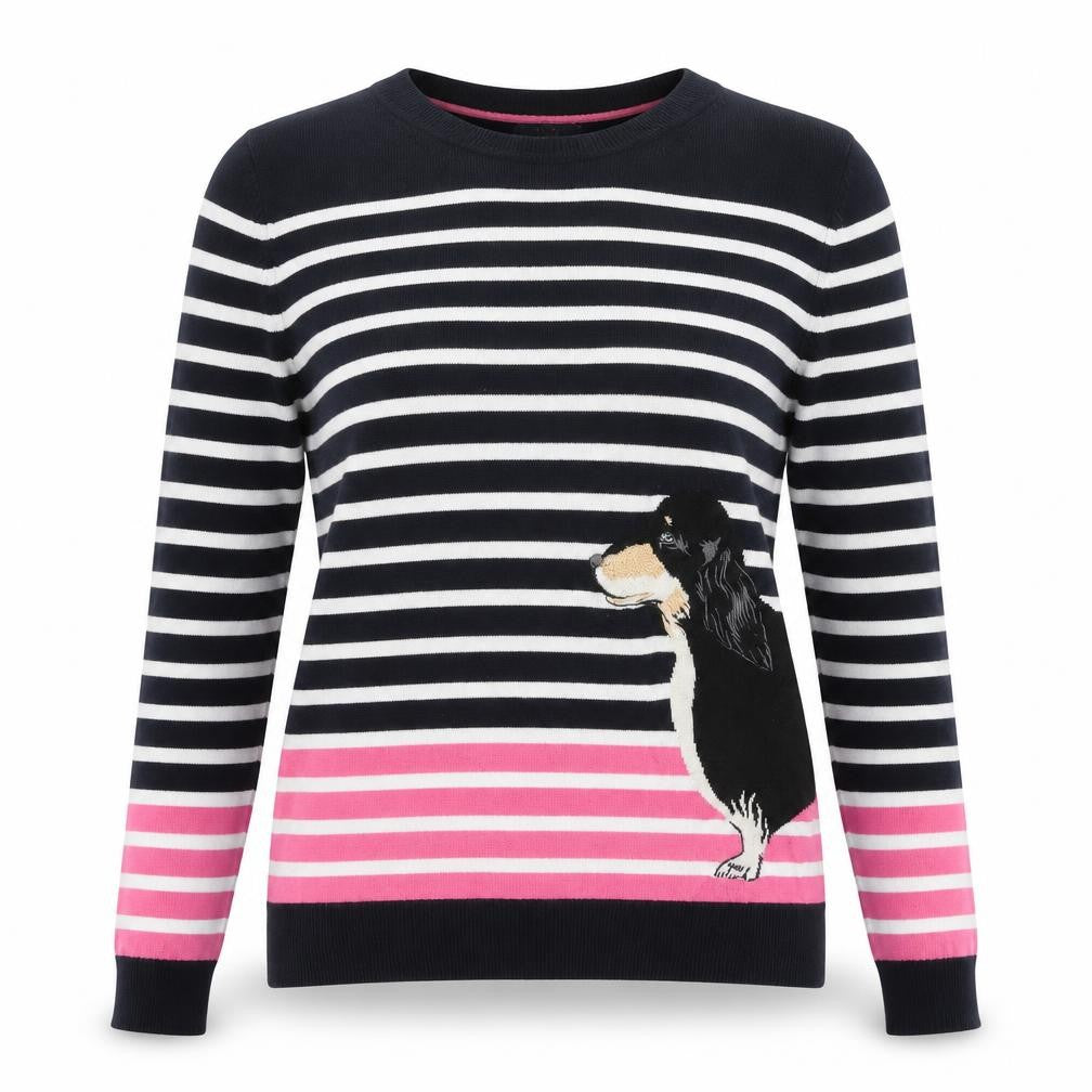 Oasis Womens Blue Round Neck Striped Cotton Pullover Jumper Size S - Dog