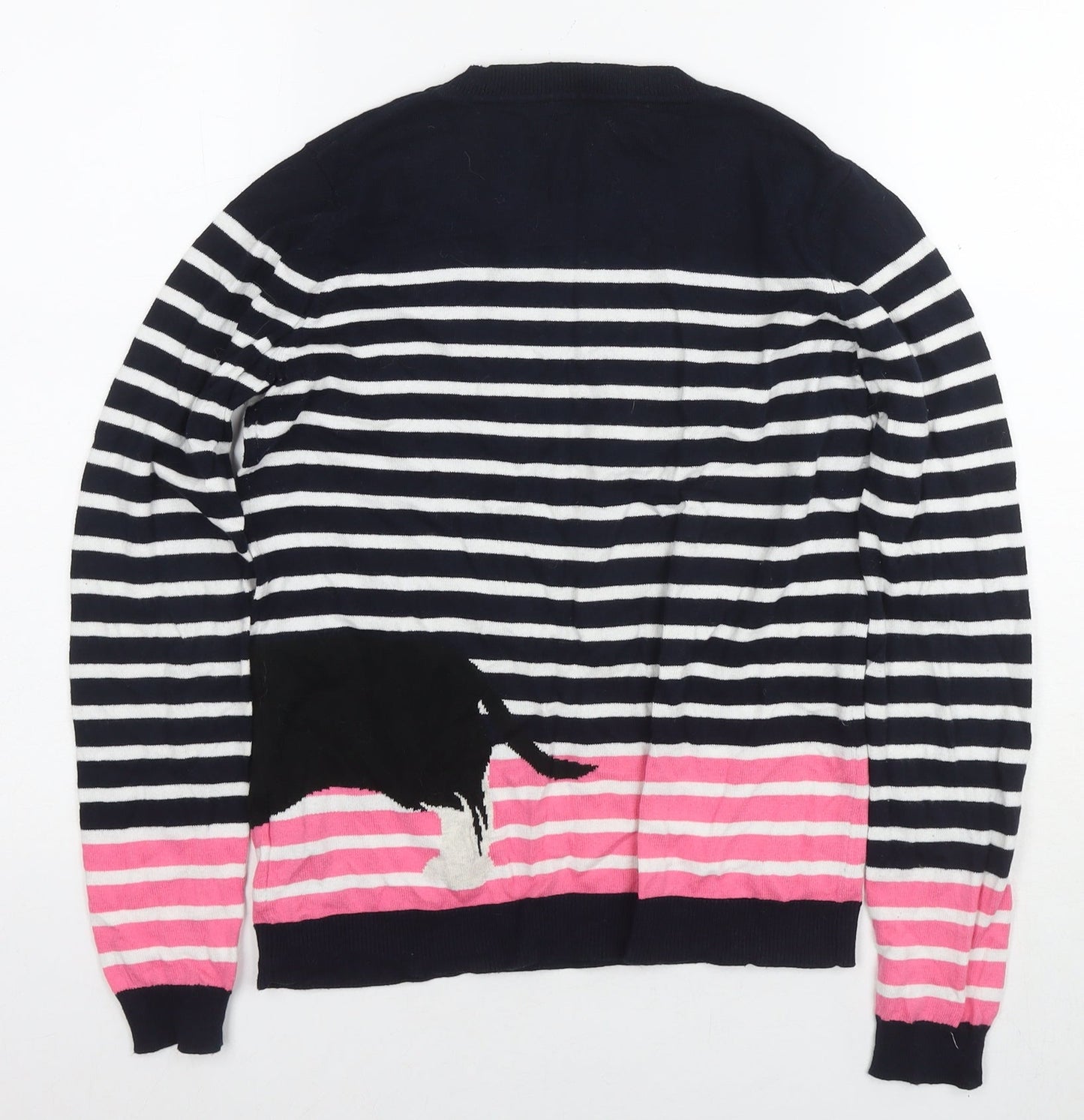 Oasis Womens Blue Round Neck Striped Cotton Pullover Jumper Size S - Dog
