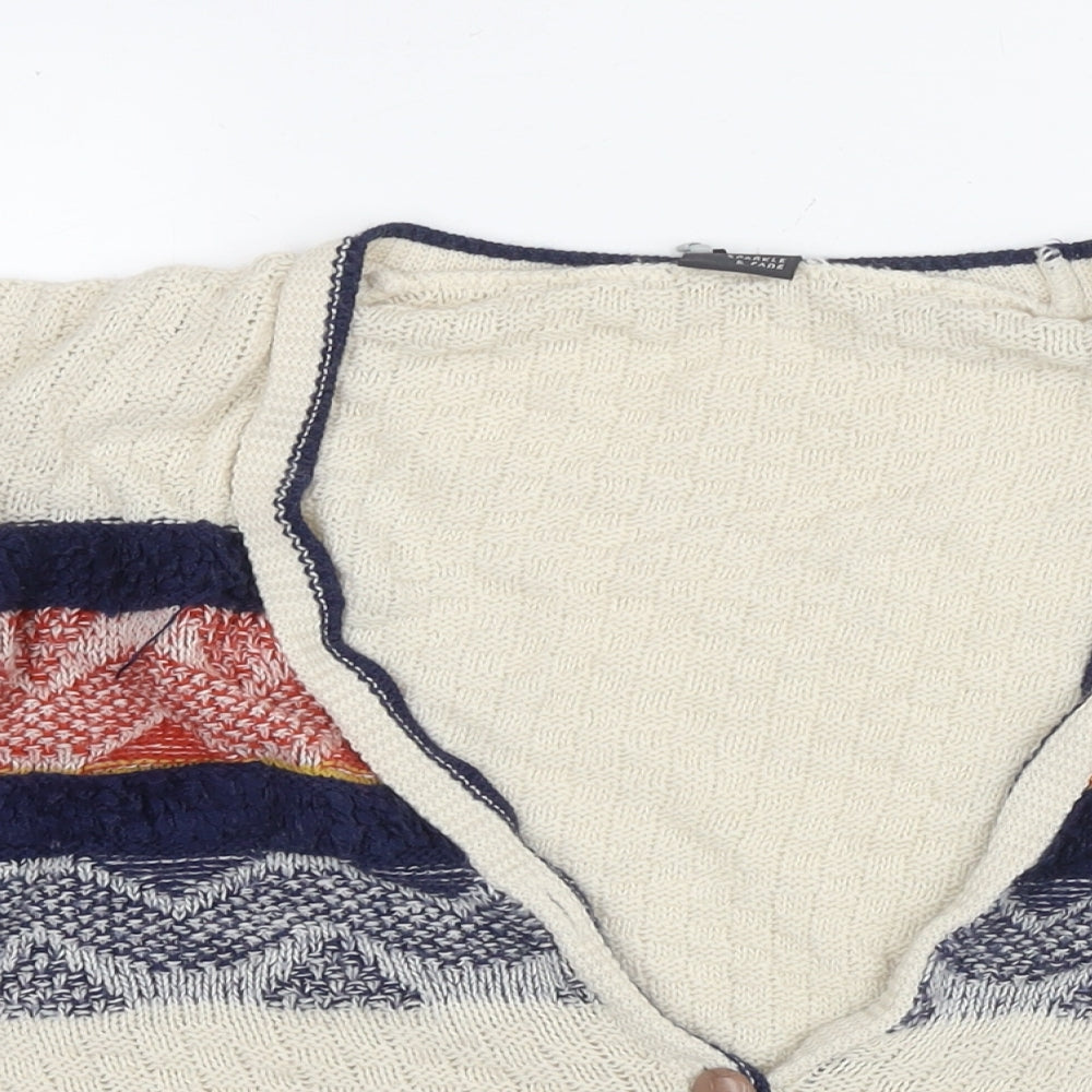 Sparkle & Fade Womens Multicoloured V-Neck Geometric Acrylic Cardigan Jumper Size S
