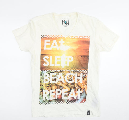 Non Grada Mens White Cotton T-Shirt Size M Round Neck - Eat sleep beach repeat party