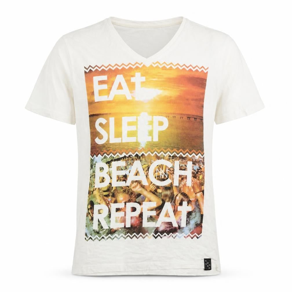 Non Grada Mens White Cotton T-Shirt Size M Round Neck - Eat sleep beach repeat party