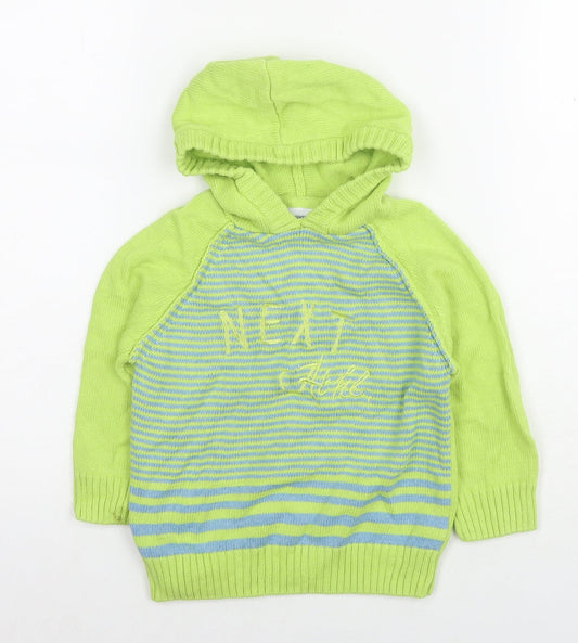 NEXT Boys Green Striped Cotton Pullover Hoodie Size 2-3 Years Pullover - Logo