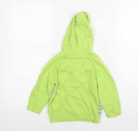 NEXT Boys Green Striped Cotton Pullover Hoodie Size 2-3 Years Pullover - Logo