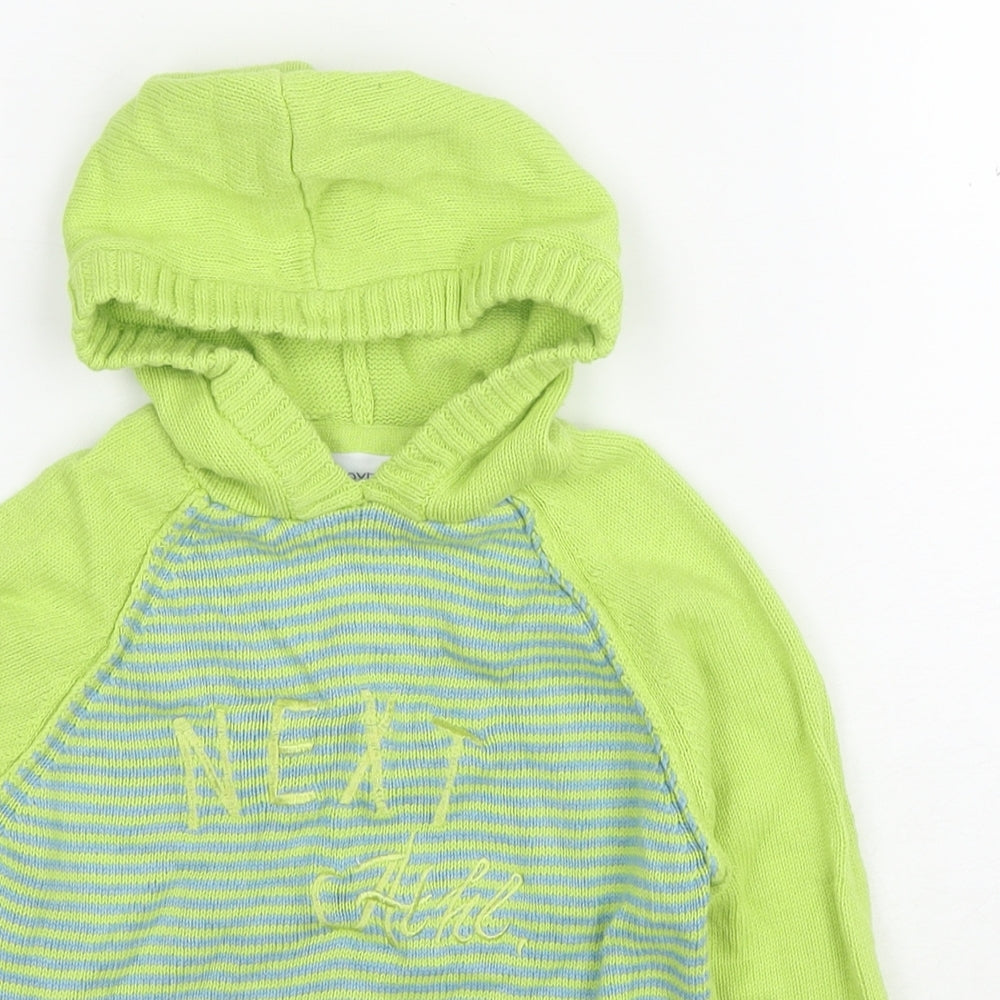 NEXT Boys Green Striped Cotton Pullover Hoodie Size 2-3 Years Pullover - Logo