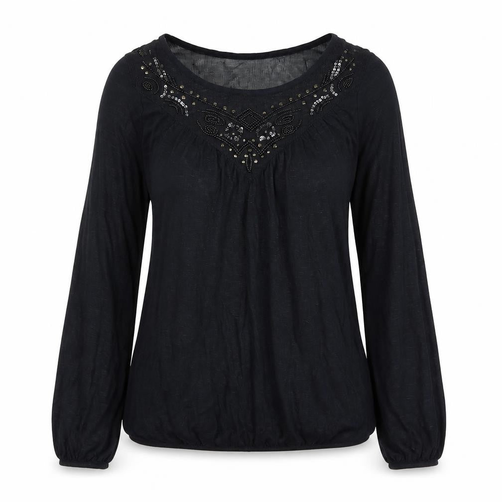 Falmer Heritage Womens Black Viscose Basic T-Shirt Size 8 Boat Neck - Bead Detail