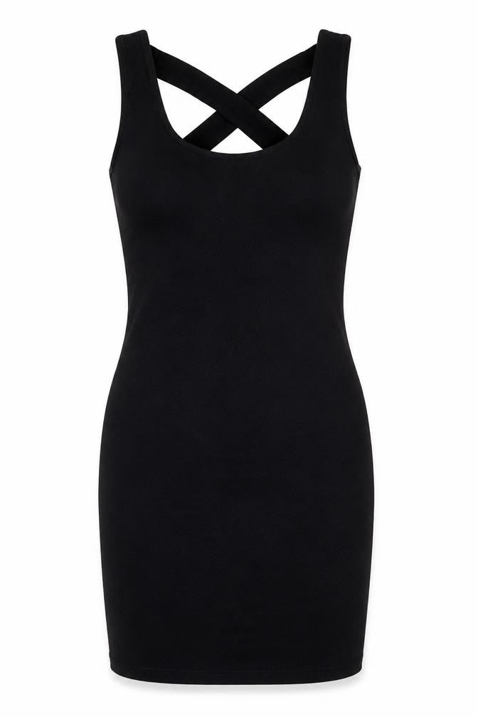 Forever 21 Womens Black Cotton Bodycon Size M Scoop Neck - Cross-over Back