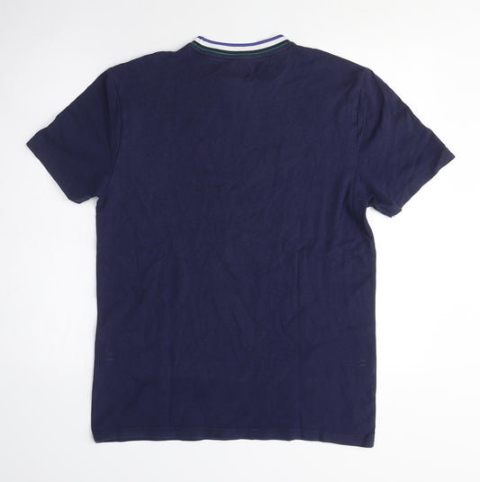 River Island Mens Blue Cotton T-Shirt Size M Crew Neck