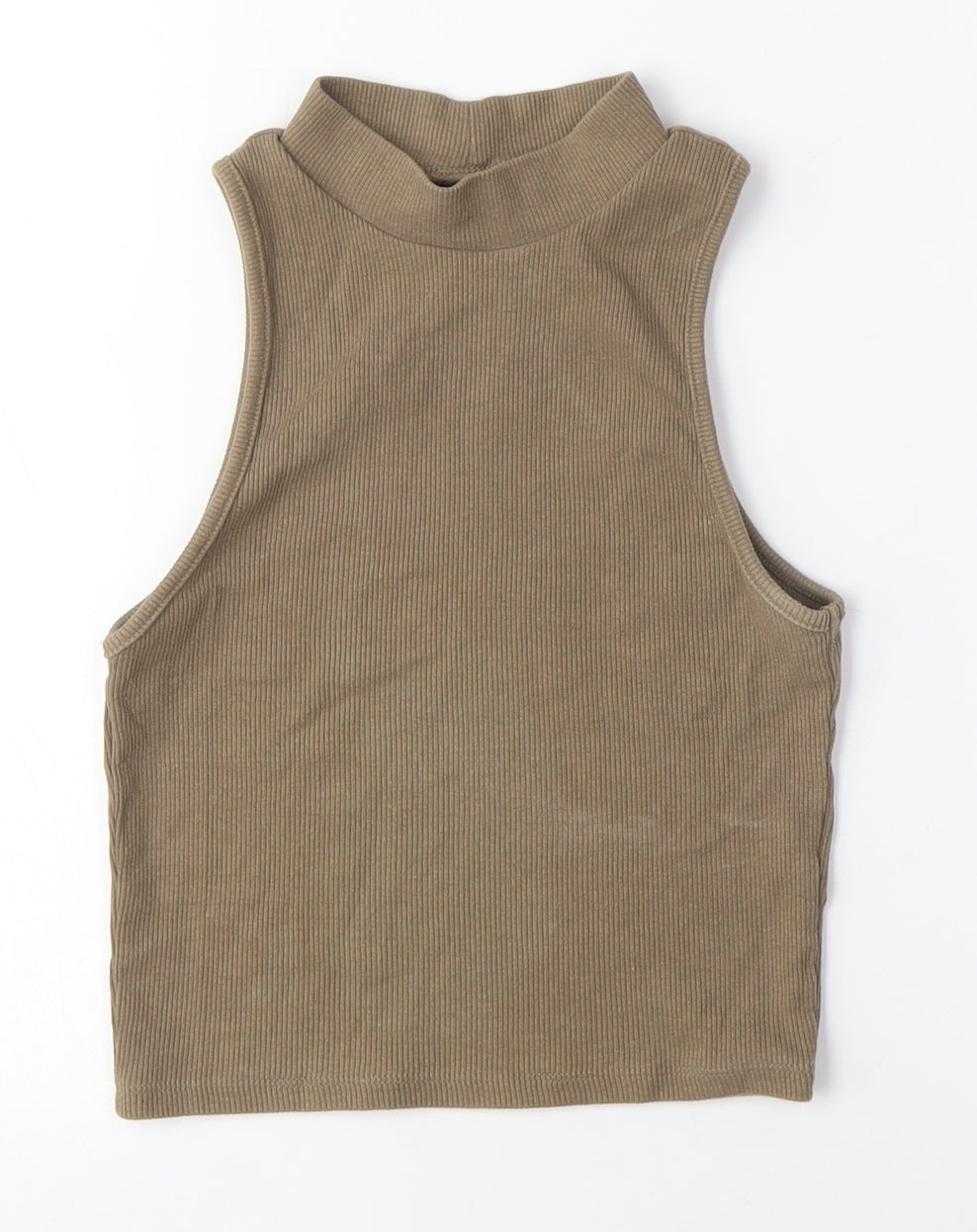 Pull&Bear Womens Brown Cotton Cropped Tank Size M Crew Neck