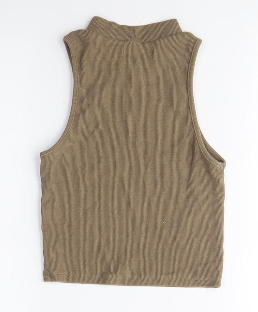 Pull&Bear Womens Brown Cotton Cropped Tank Size M Crew Neck
